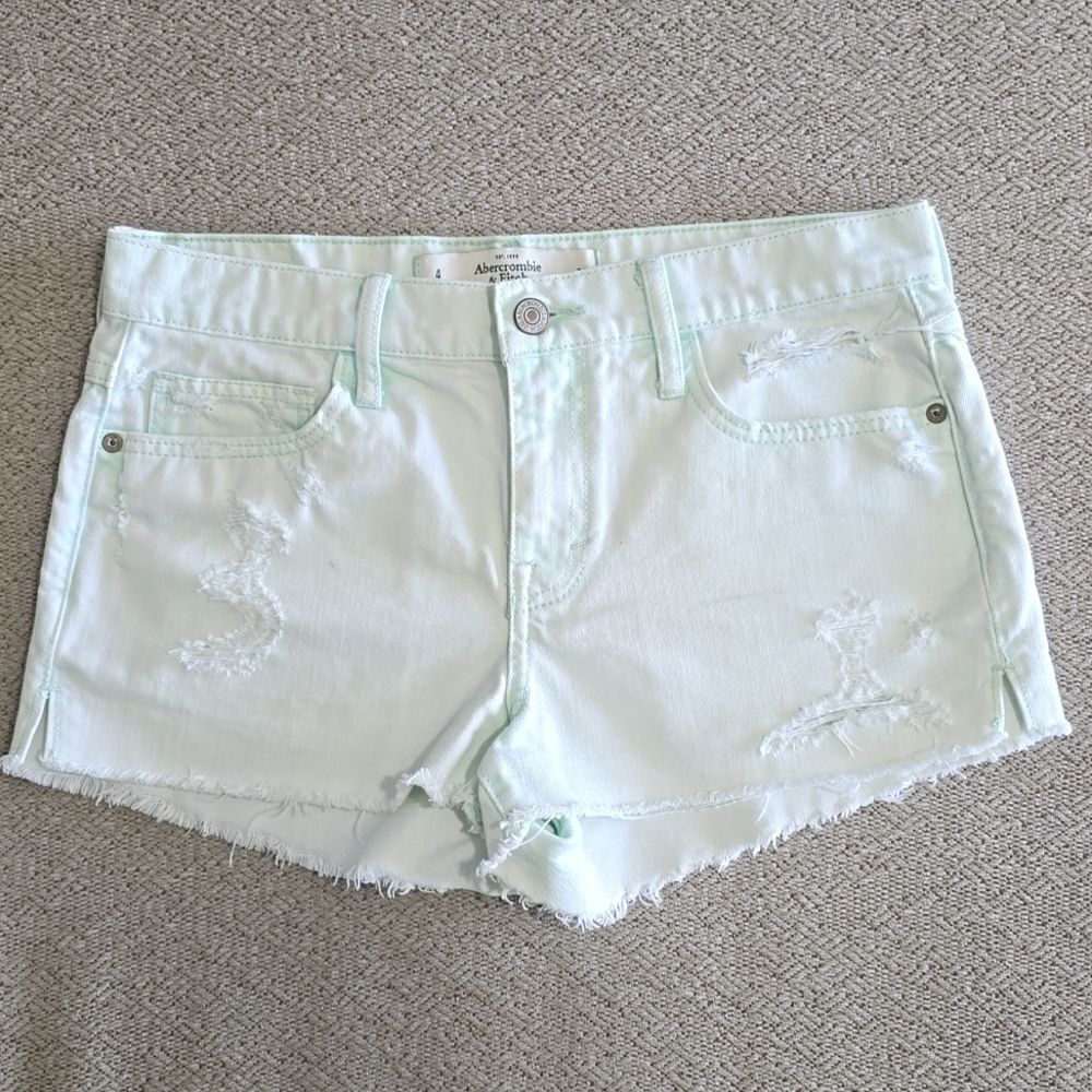 Abercrombie & Fitch Mint Green Distressed Jean Shorts - Size 4/27